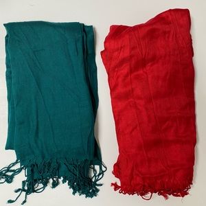Pashmina and Pashmina Type Soft Scarves Lot of 2 Teal Green & Red